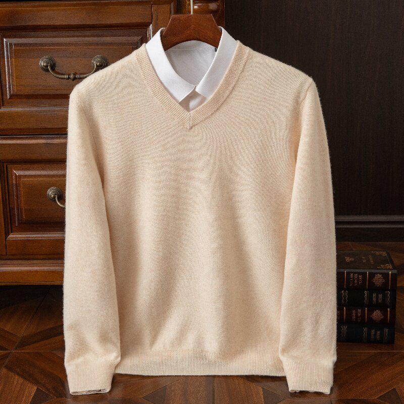 Men's Round Neck Pure Wool Pullover Sweater – Solid Color Knit Base Layer