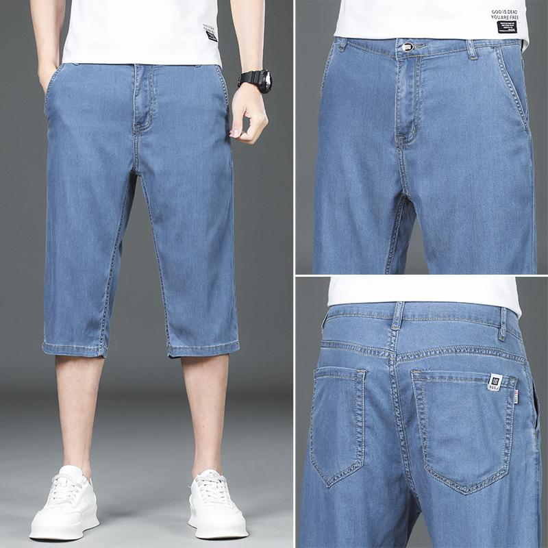 Ultra-thin Tencel Denim Shorts For Men, Loose, Straight, Soft, Casual, Versatile, Cropped Pants, Summer Trend, Versatile