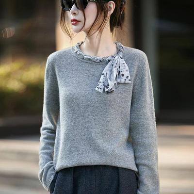 Maglione da Donna Autunno/Inverno 2025, Morbido, Girocollo, Lavorazione a Maglia con Nastro - Manica Lunga, Comodo Maglione in Lana, Elegante Top da Donna