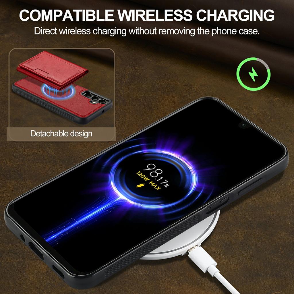 LC.IMEEKE L5 For Samsung Galaxy S25 FE Magnetic Phone Case Leather Back Cover with Detachable Card Holder
