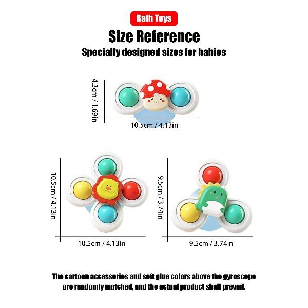 3Pcs/Set Suction Cup Spinning Cartoon Animal Spinner Toys Kids Window Baby High Chair Table Travel Bath Toy for Children Gift