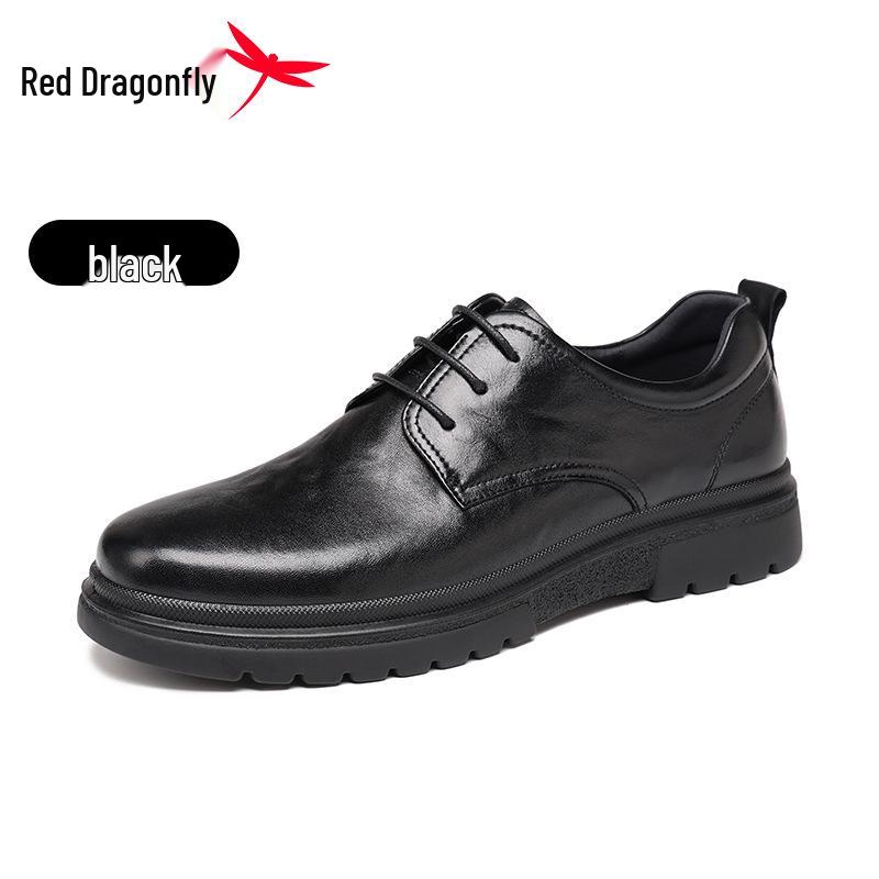 Red Dragonfly Men s Genuine Leather Derby Shoes - Casual and Formal Non-slip Autumn 2025 Edition 39 чёрный