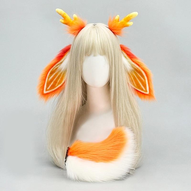 Bunnies Ears Headband Bunnies Tail Reindeer Antlers Headband Deer Antler Hairband for Christmas Halloween Cosplay Costume