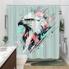 1pc Hawk Head Abstract Digital Art Shower Curtain - Modern Geometric Design with White Feathers, Grey Texture & Piercing Blue Ey