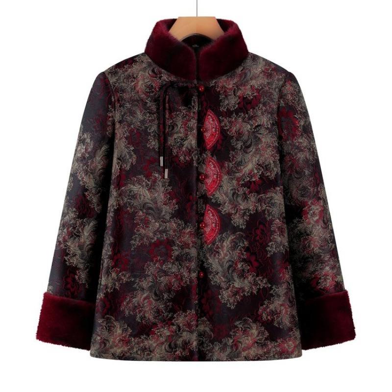 Grandma Winter Velvet Padded Coat Old Lady Tang Coat Thickened Warm Elderly Padded Coat Mother Padded Jacket