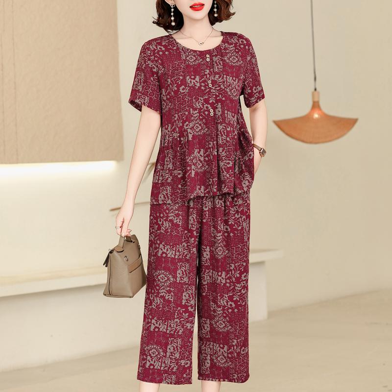 Women's Plus Size Printed 2-Piece Set – Casual Short Sleeve Summer Outfit (XL-5XL)
