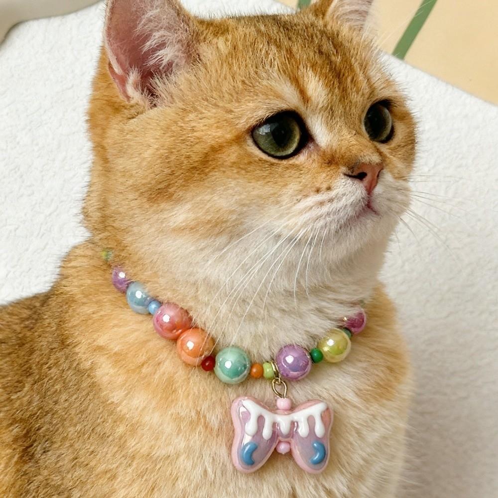 Adjustable Rainbow Beaded Pet Necklace Colorful Dog Cat Pet Collar  Pet Costume Accessories
