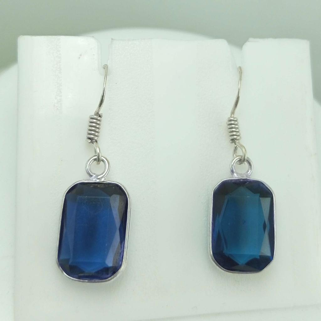 Pendientes de mujer con gancho chapado en plata de ley 925 con piedras preciosas de topacio azul WHE-E46
