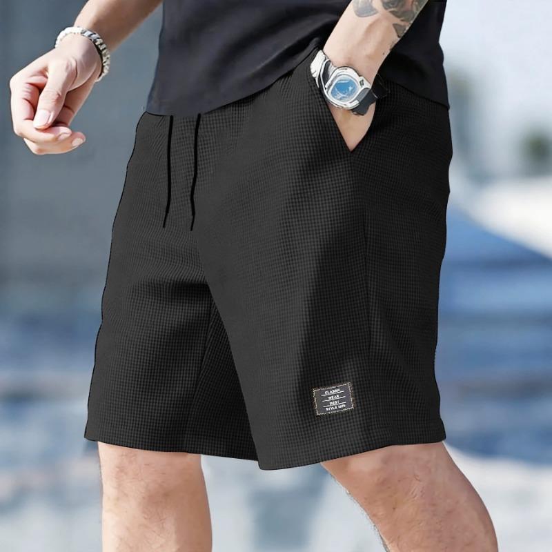 Men s Minimalist Aesthetic Waffle Fabric Summer Shorts S чёрный