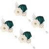 4Pieces Camellia Rose Boutonniere Handcrafts Pearls Decors Wedding Bride Corsage For Weddings Special Occasion Props