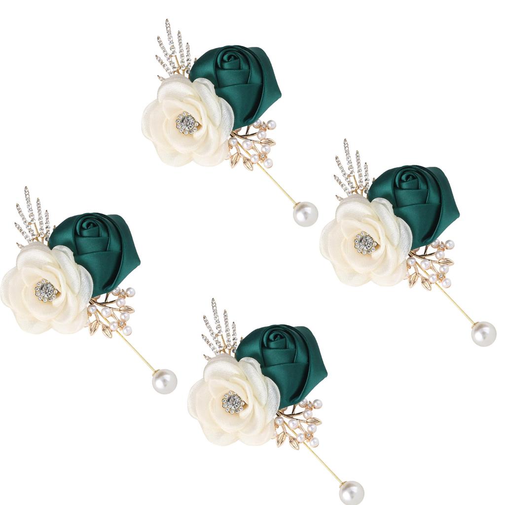 4Pieces Camellia Rose Boutonniere Handcrafts Pearls Decors Wedding Bride Corsage For Weddings Special Occasion Props
