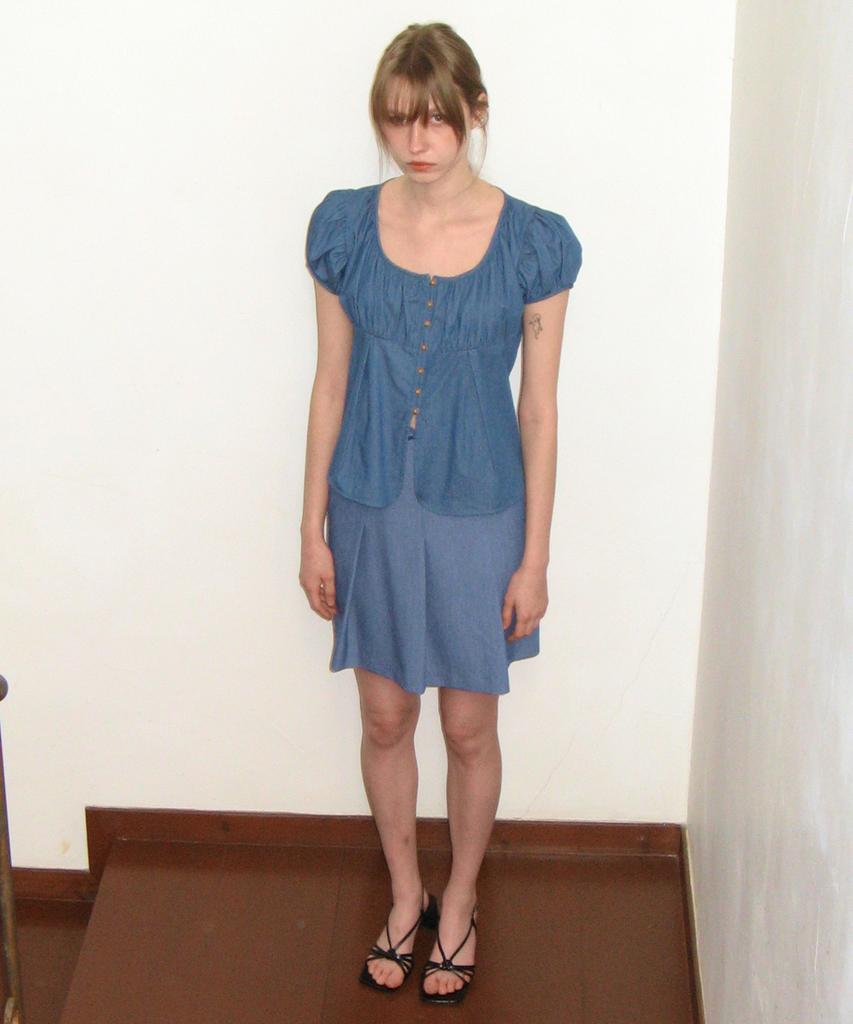Sinun Ribbon Pleats Skirt (Blue)