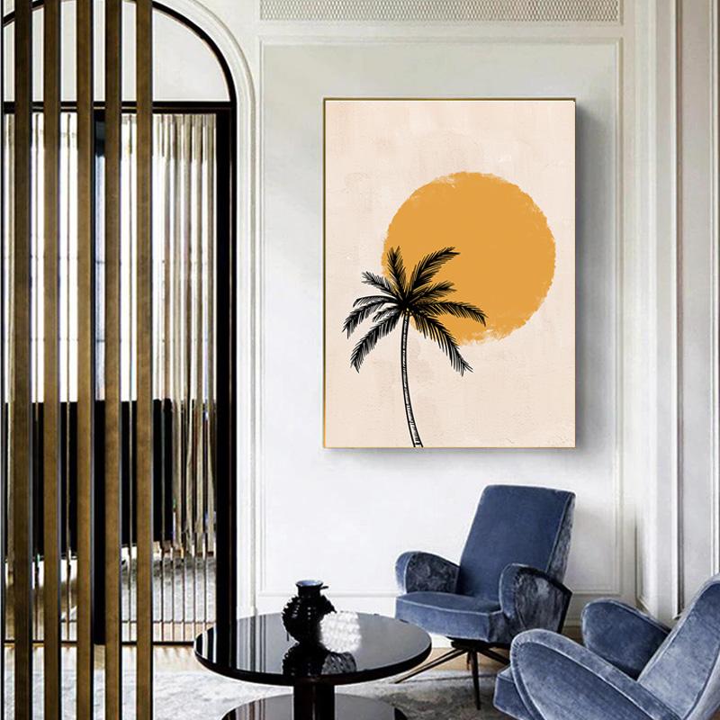 Poster abstract Iarnă Dimineața Arborele Soarelui Imprimare Nordică Imagine de perete Scandinavă Opere de artă Pictură pe pânză Simplitate Decor pentru acasă