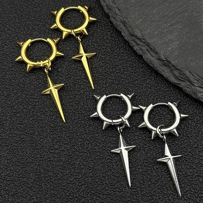 Punk Spike Rivet Hoop Earrings For Women Men Ear Studs Stainless Steel Gothic Hip Hop European and American Earring Jewelry Gift