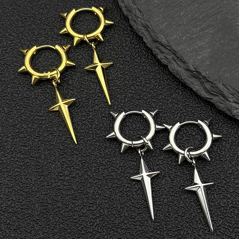 Punk Spike Rivet Hoop Earrings For Women Men Ear Studs Stainless Steel Gothic Hip Hop European and American Earring Jewelry Gift