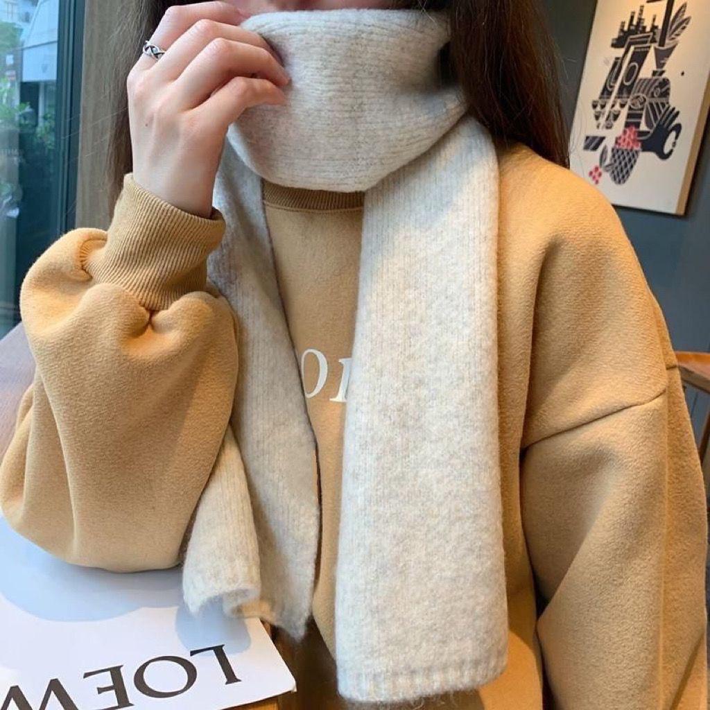 Korean Style Wool Blend Thick Warm Scarf - Solid Color Couples' Neck Scarf