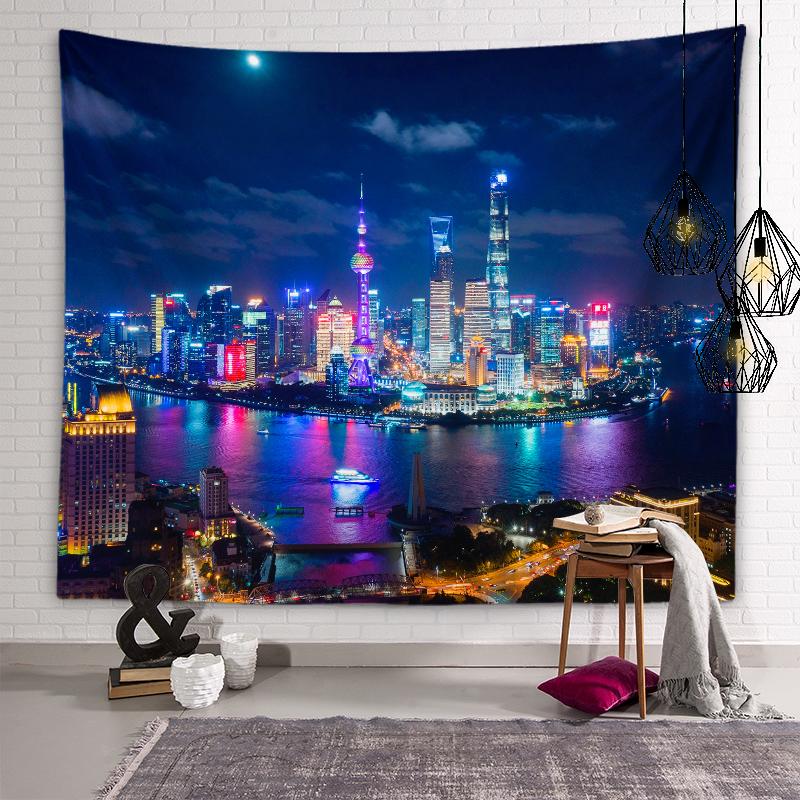 

Гобелен с ночным освещением города, город, великолепная архитектура, гобелен для спальни, эстетика комнаты, украшение дома 100X75CM