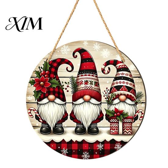 Indoor Holiday Party Decor Christmas Wooden Hanging Sign, Gnome Snowman Angel Candle 2D Wood Plaque, Winter Home Ornaments Vintage Xmas Wall