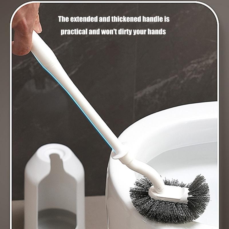 360 Degree Toilet Cleaning Brush Set with Antimildew Storage Stand Curved Design Detachable Handle Bathroom Scrubber