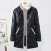 Winter Women's Thickened  Padded Jacket Stand Collar Slim Fit Padded PU Leather Coat