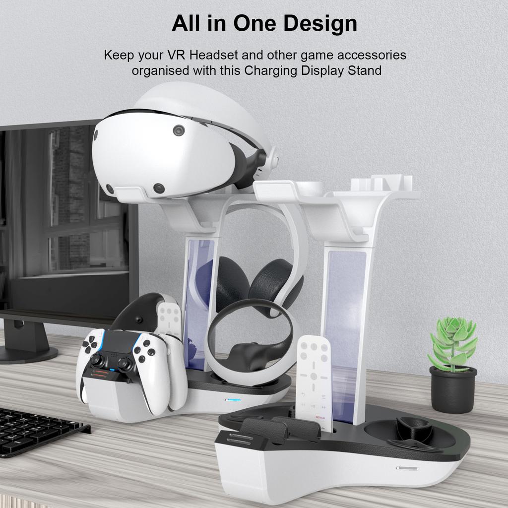 All-in-one Controller Charging Dock with LED Light for PS VR2/ Handle Controllers Charger Base Storage Stand
