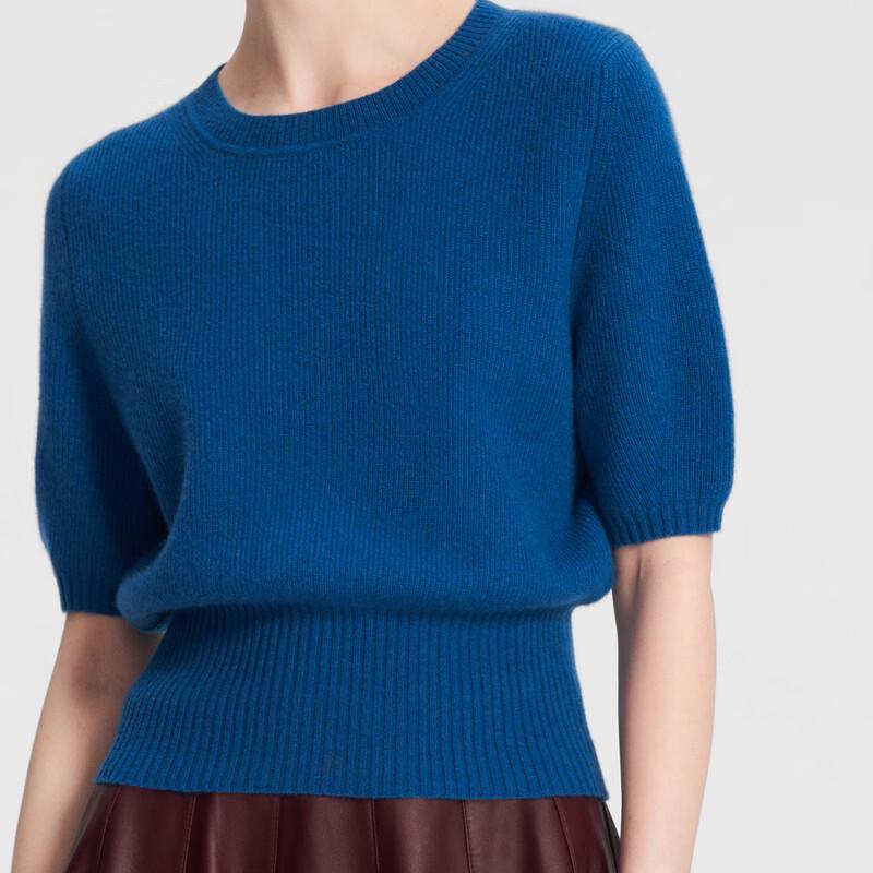 ELLASSAY Women's Crew Neck Cashmere Short-Sleeve Knit Top