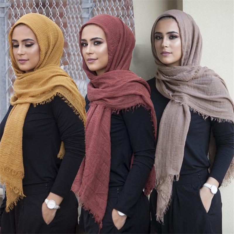 90*180cm Women Muslim Crinkle Cotton HijabS Scarf Femmale Musulman Soft Cotton Headscarf Islamic Hijabs Foulard Shawls Wraps