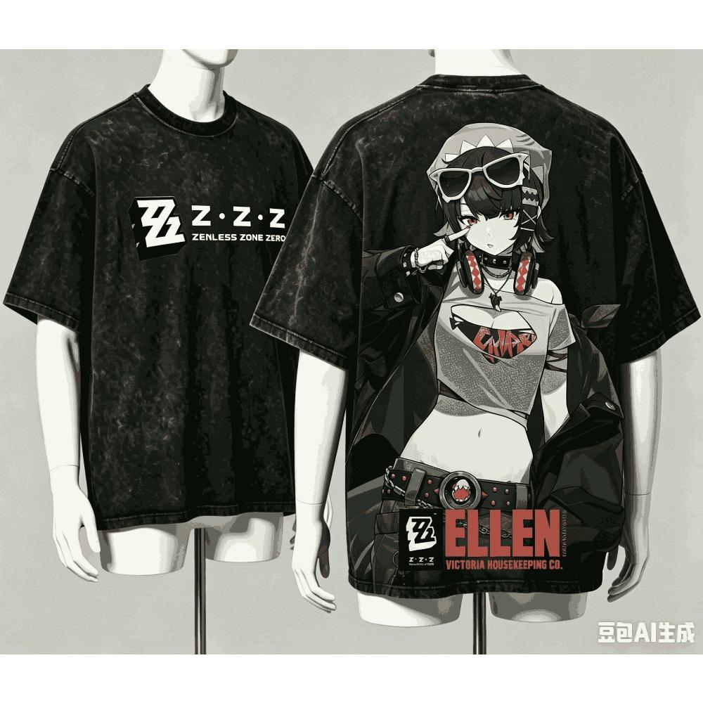 Zenless Zone Zero Washed T-shirt 2026 New Model personality Clothes shirt Year round clothing Retro Fashion Vintage Loose gift