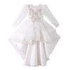 Children's High-End White Sequin Princess Dress - Short Front, Long Back, Perfect for Piano Performances, Weddings, and Autumn Flower Girl Events