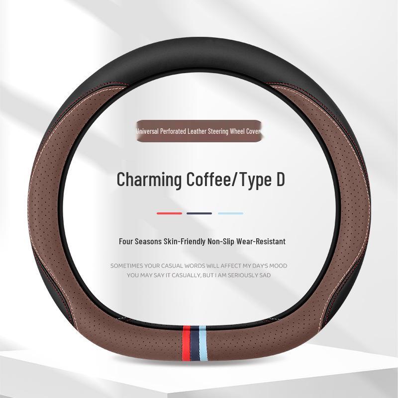 Ultra-Thin Anti-Slip Perforated Leather Steering Wheel Cover, Breathable No-Sew Design for All Seasons