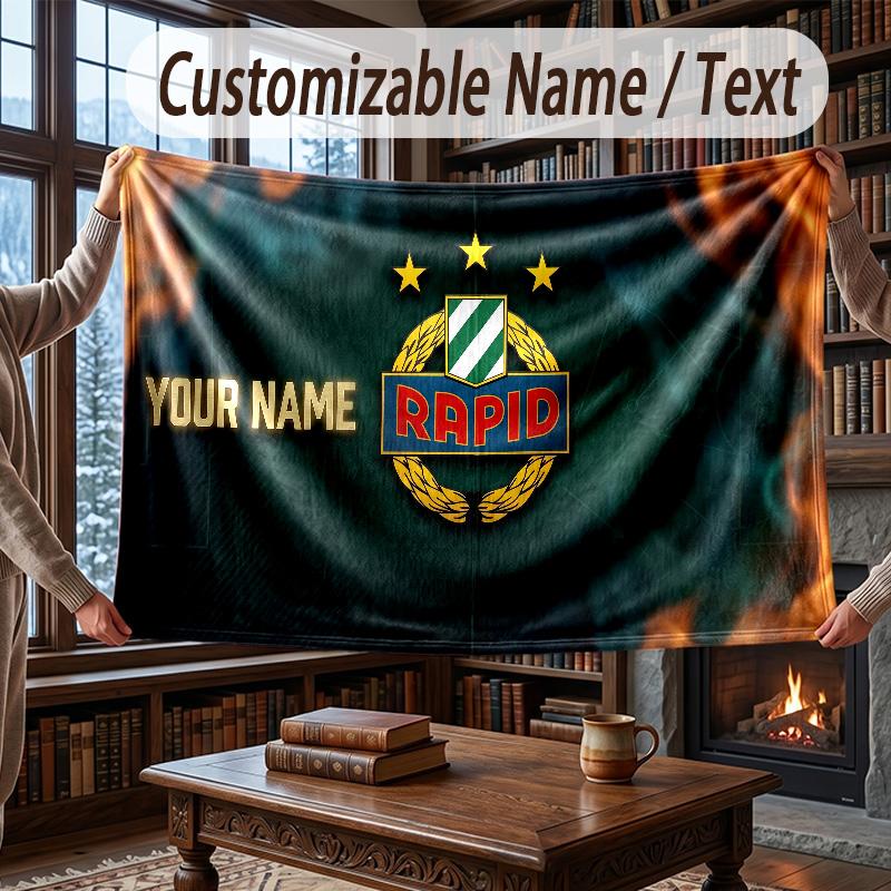 Custom Name Flannel Throw Blanket Rapid Wien FC Pattern Warm Home Decoration