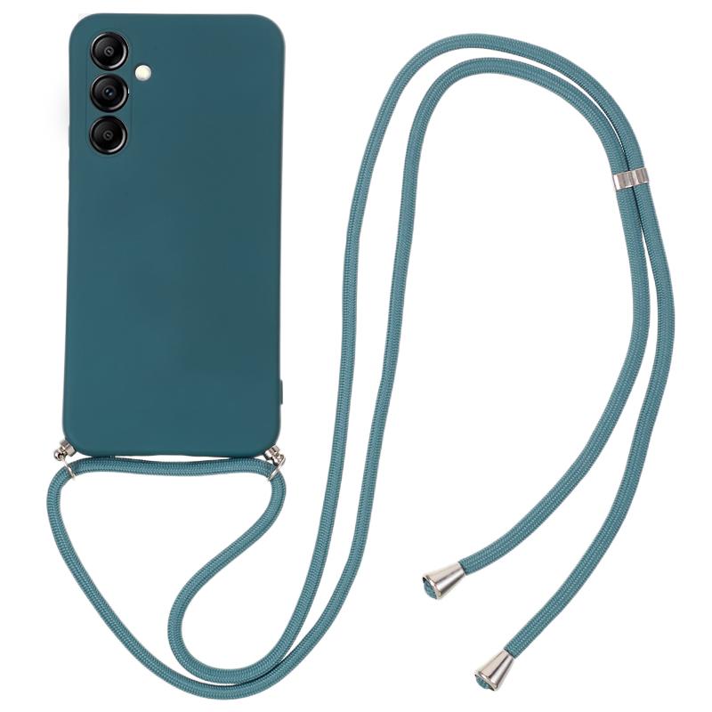 For Samsung Galaxy A14 5G/4G Case Fiber Lining Rubberized TPU Cover with Long Lanyard