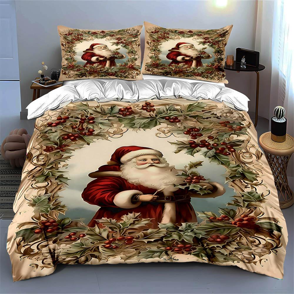 Santa-themed Holly. Bedding Duvet Cover Sets Duvet Covers Pillowcases Gifts (1 * Duvet Cover 2 * Pillowcases, Without Duvet Insert)