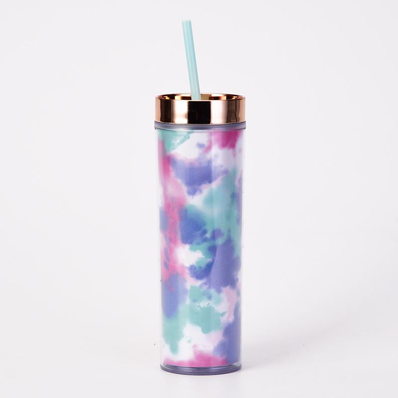 Tie-Dye Straw Cup 24Oz Double-Layer Plastic Water Cup Can Be Customized Creative Paper Card Diy