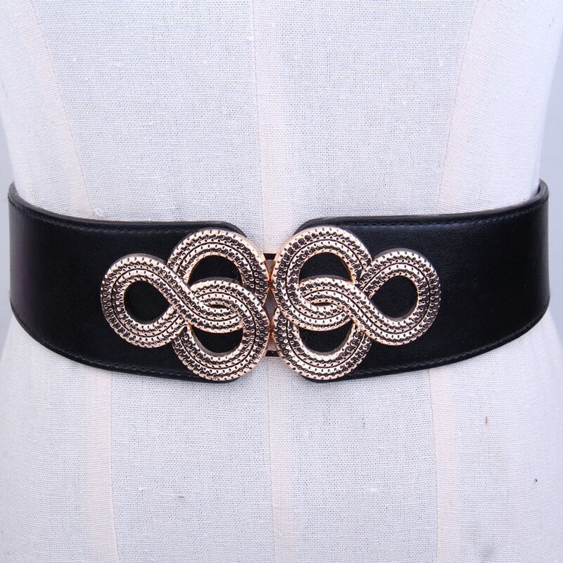 

Ретро Эластичный Пояс Женский Узкий Простой Китайский Комбинация Золотая Пряжка Эластичный, Платье Эластичный Широкий Пояс-Печать чёрный