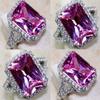 Elegant Pink Sapphire White Topaz Silver Plated Ring With Square Red Corundum