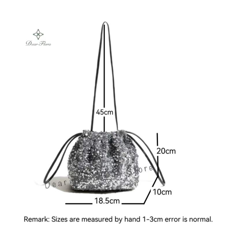 Nuove Borse a Tracolla con Paillettes Versatili alla Moda Borse a Spalla Pieghettate con Coulisse di Alta Qualità per Donna Borse a Secchiello Morbide di Lusso Festa