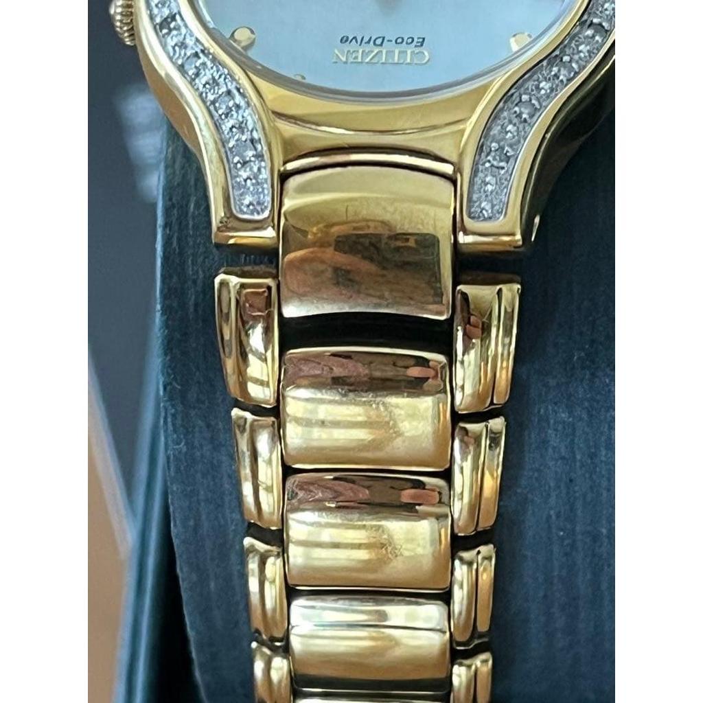 Used Citizen Eco-Drive Diamond Watch Gold Color Box with Instruction Manual