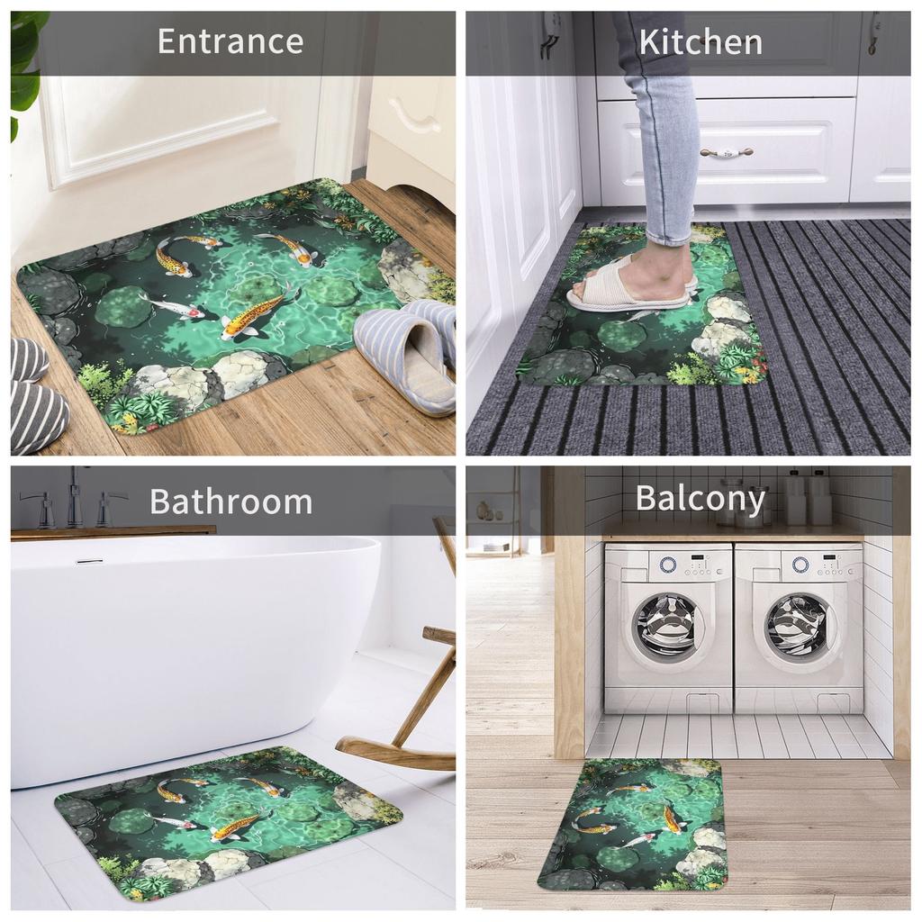 Vibrant Koi Fish Doormat Non-Slip Entrance Bathroom Kitchen Door Floor Mats Bedroom Balcony Carpet Rug