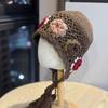 Korean Style Hand-knitted Flower Knitted Pullover Hat for Women In Autumn and Winter Warm Ethnic Style Travel Style Tassel Ear Protection Hat