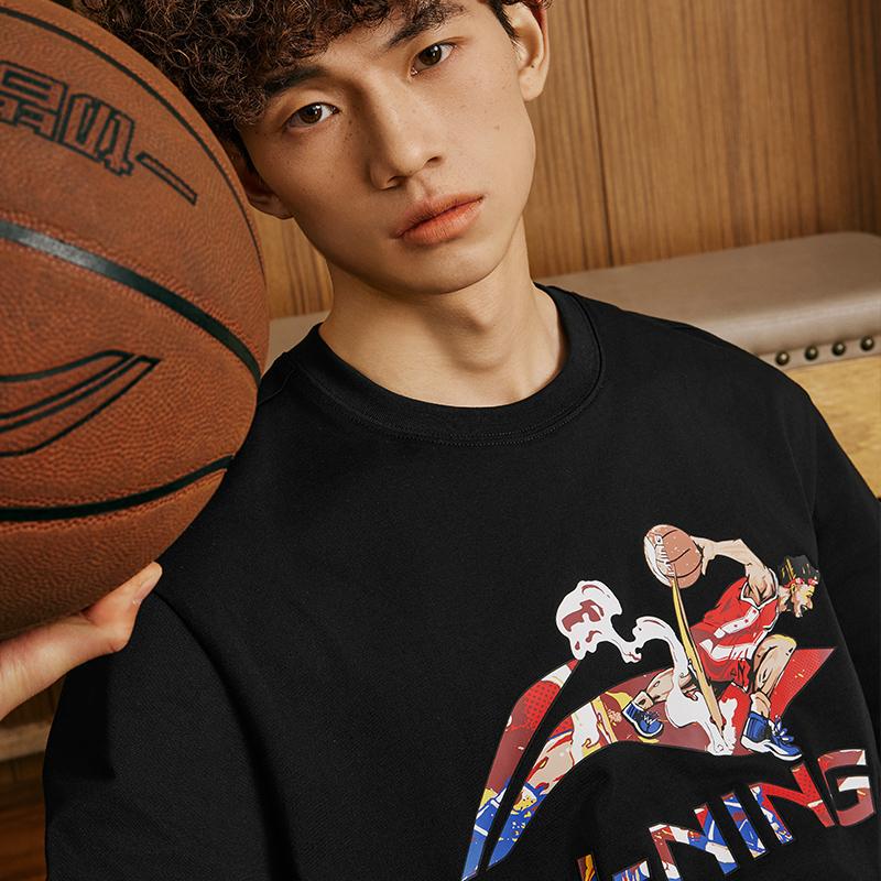 Li-Ning Herbal Tea T-Shirt Casual Sports Crew Neck Pullover Printed Letter Drop Shoulder Short Sleeve Men Tops Black AHSU673-1