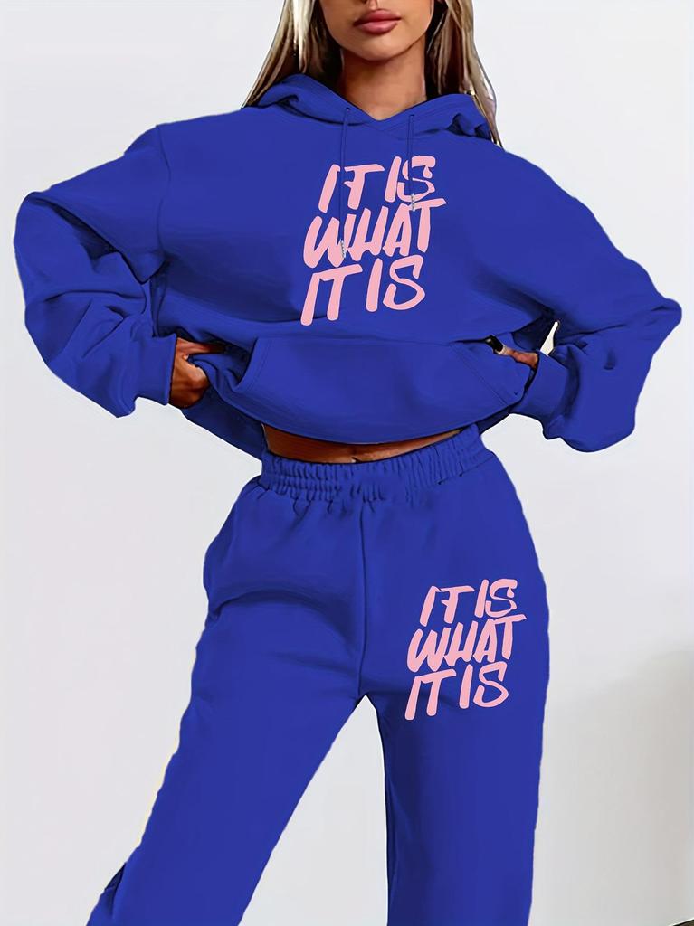 Women's Autumn Letter Print Hooded Sweatshirt Set