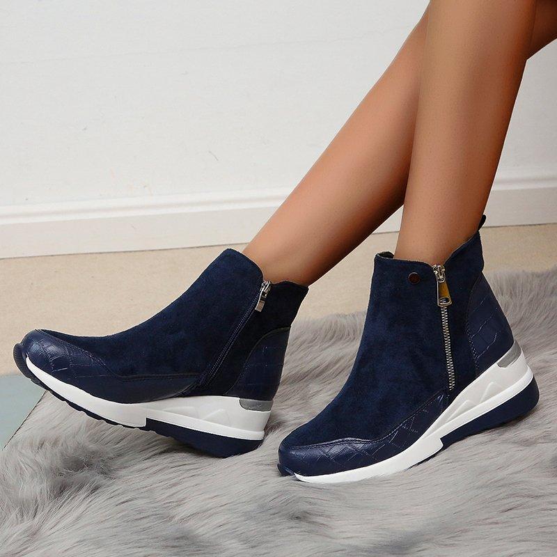 

Модная зимняя женская обувь Новинка 2025 Теплые женские ботинки Платформа Снежные ботильоны для девочек Клиновидные каблуки для женщин 35 синий