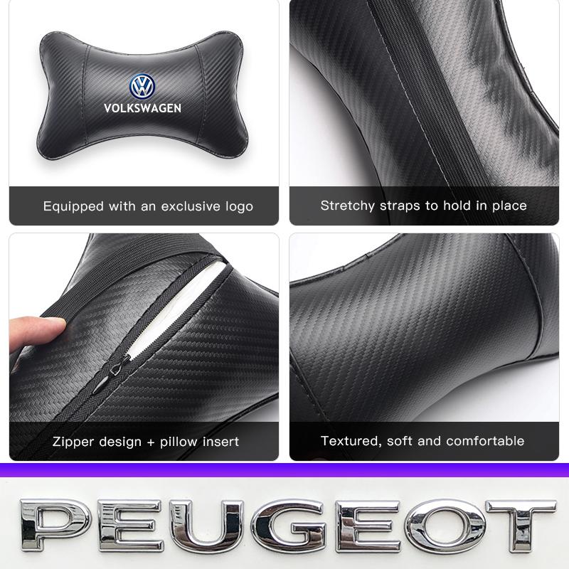 Car Seat Headrest Breathable Carbon Fibe Neck Pillow Accessories Valve Cap For VW Golf Amarok T5 Phaeton Teramont ID3 Tiguan T-C