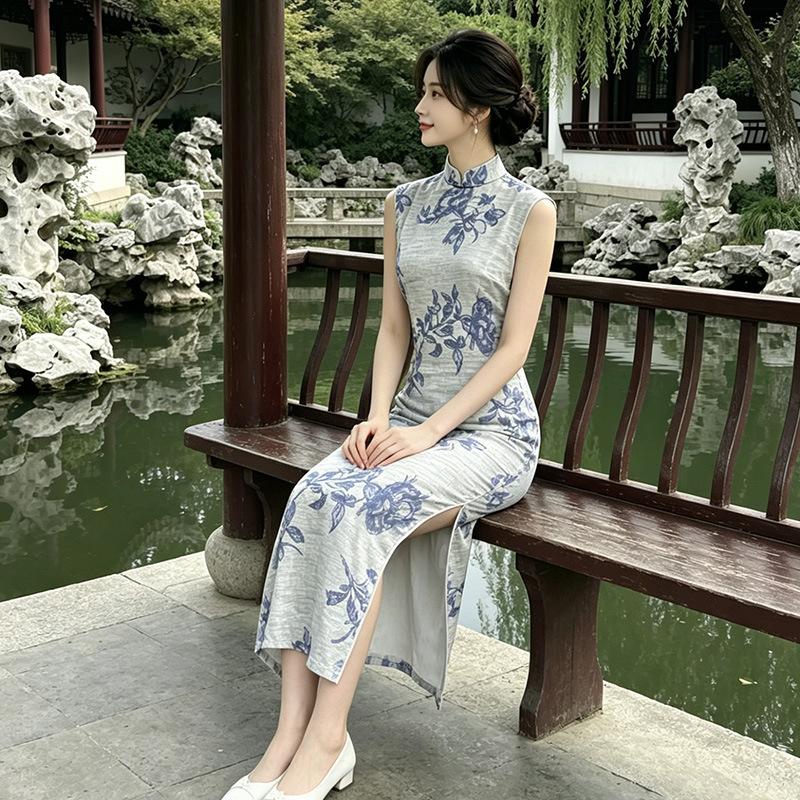Kolsuz milli tarz, yeni Çin Suzhou uzun cheongsam, geliştirilmiş genç 1011 yeni kadın yüksek kaliteli his, günlük giyim