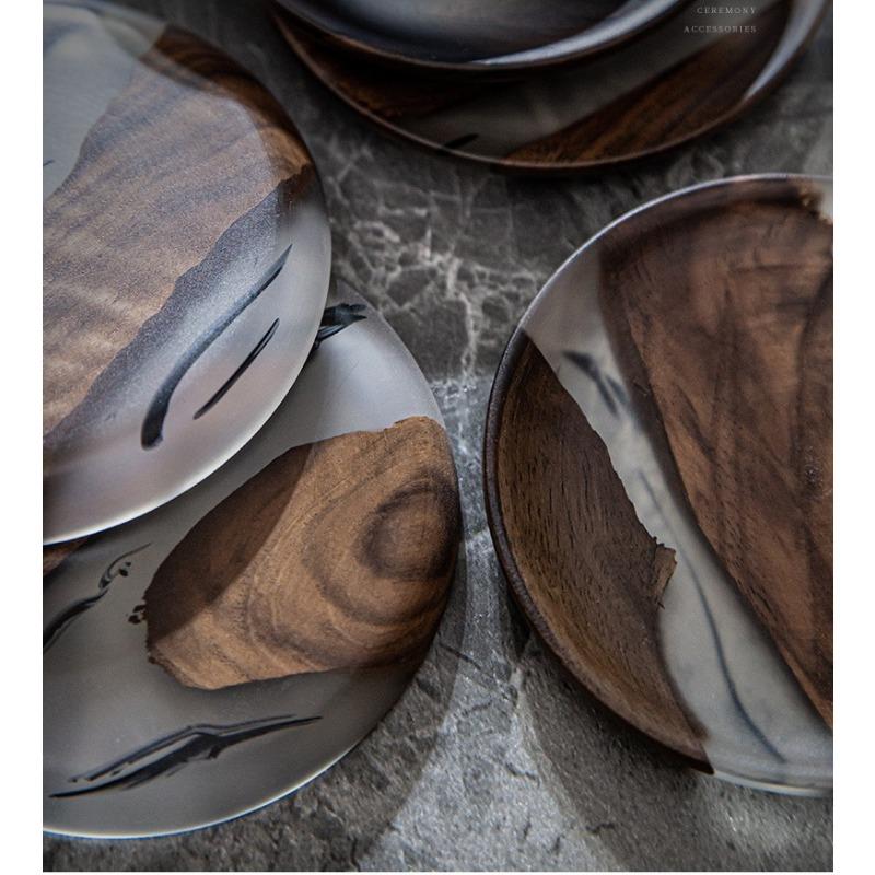 Resin Insulation Pad Wooden Coaster Resin Drink Coasters Tea Mat Coffee Wine Table Drink Coaster Home Kitchen Decoration