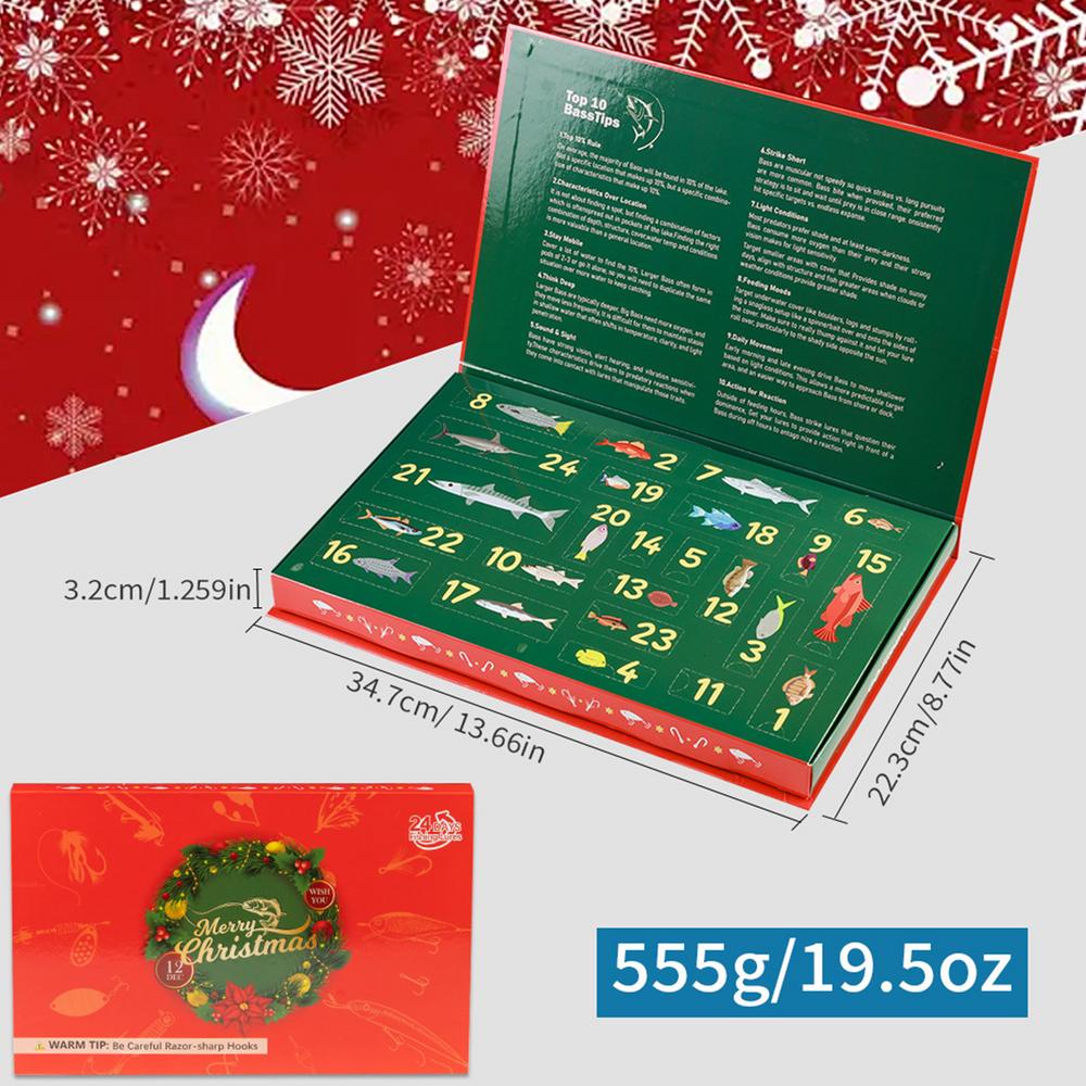 Calendario dell'Avvento di Pesca 24 Giorni Conto alla Rovescia per Natale Kit da Pesca a Spinning Lures Stagionali Festivi Kit Esche Lures da Pesca Regalo di Natale