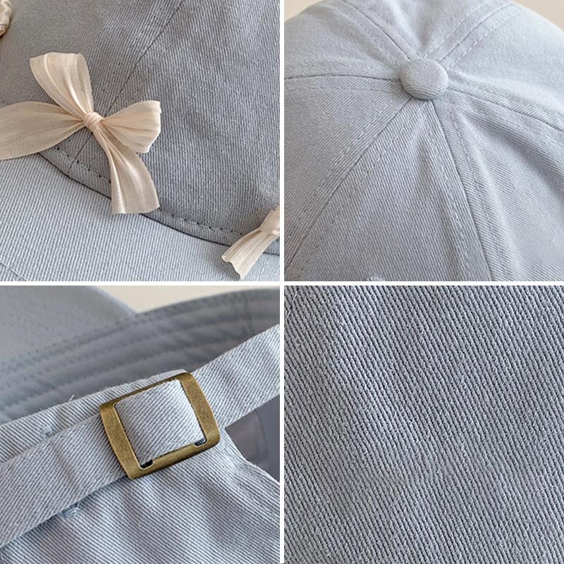 Sweet Korean Pink Bow Baseball Cap For Lady Girl Soft Cotton Adjustable Peaked Hat Outdoor Wide Brim Sun Protection Visors Hats