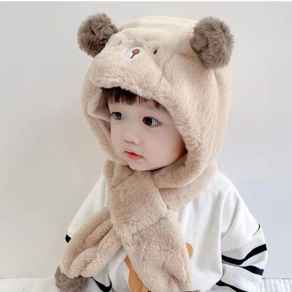 Windproof Winter Baby Hat Scarf One-Piece Infant Beanies Cap Cute Kids Hat Hooded Scarf