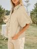 Blusa de Mujer Rayada con Mangas Abullonadas, Cuello en V, Cuello Camisero, Botones, Top Holgado